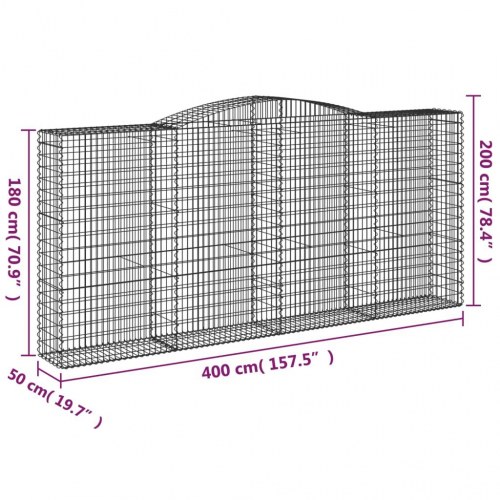 Buede gabionkurve - 4 stk. 400×50×180/200 cm i galvaniseret jern