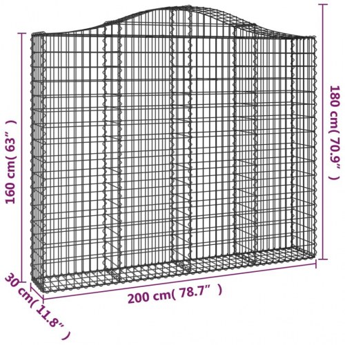 Buede gabionkurve - 4 stk. 200×30×160/180 cm i galvaniseret jern
