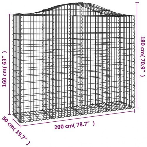 Buet gabionkurv 200×50×160/180 cm - galvaniseret jern