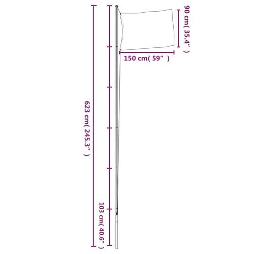 Europaflag og flagstang 6,23 m aluminium