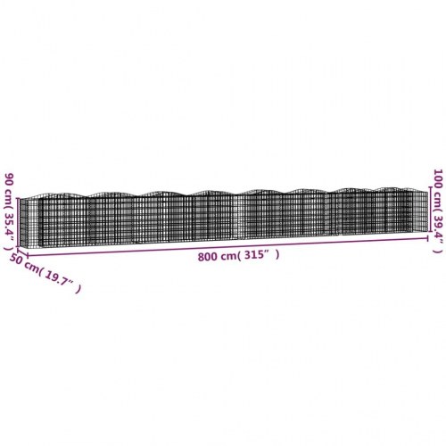 Buet gabion-højbed 800×50×50 cm - galvaniseret jern, sølvfarvet
