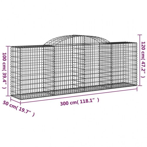 Buet gabionkurv 300 × 50 × 100/120 cm - galvaniseret jern