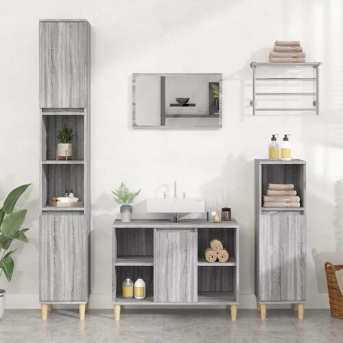 Skab til håndvask 80x33x60 cm konstrueret træ grå sonoma-eg