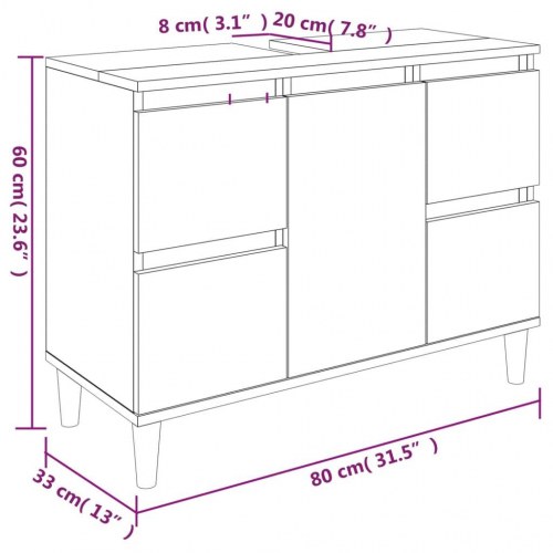 Underskab til håndvask 80 x 33 x 60 cm - røget egetræ