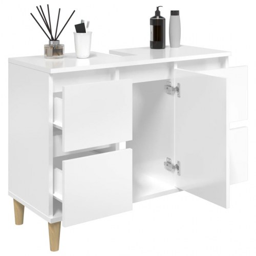 Skab til håndvask 80x33x60 cm konstrueret træ hvid højglans