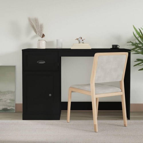 Skrivebord med skuffe og låge - 115 × 50 × 75 cm, sort konstrueret træ