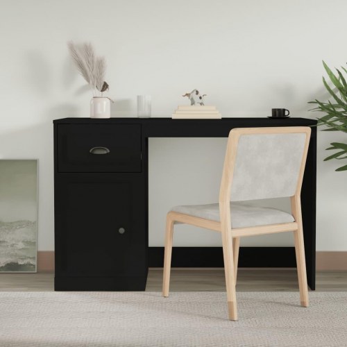 Skrivebord med skuffe og låge - 115 × 50 × 75 cm, sort konstrueret træ