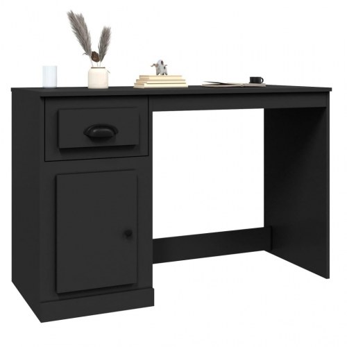Skrivebord med skuffe og låge - 115 × 50 × 75 cm, sort konstrueret træ