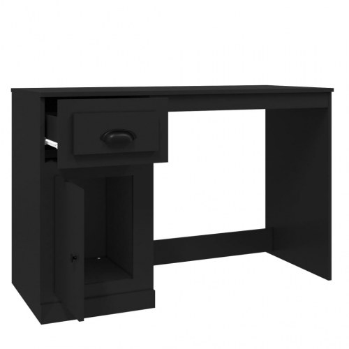 Skrivebord med skuffe og låge - 115 × 50 × 75 cm, sort konstrueret træ