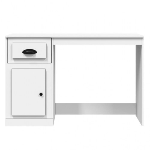 Skrivebord m. skuffe 115x50x75 cm konstrueret træ hvid højglans
