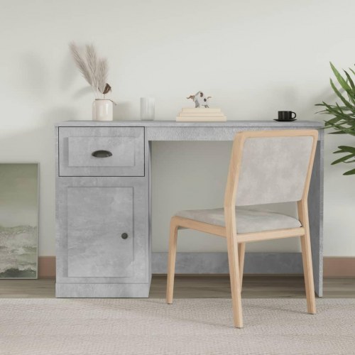 Skrivebord med skuffe og låge 115×50×75 cm - betongrå konstrueret træ