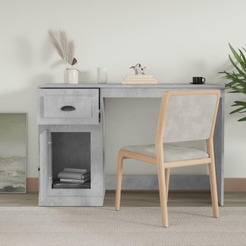 Skrivebord med skuffe og låge 115×50×75 cm - betongrå konstrueret træ