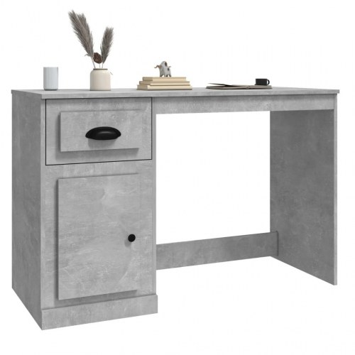 Skrivebord med skuffe og låge 115×50×75 cm - betongrå konstrueret træ