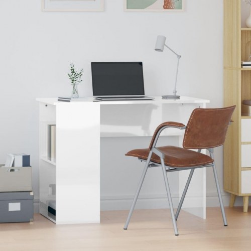 Skrivebord med hylder - hvid højglans, 100 × 55 × 75 cm