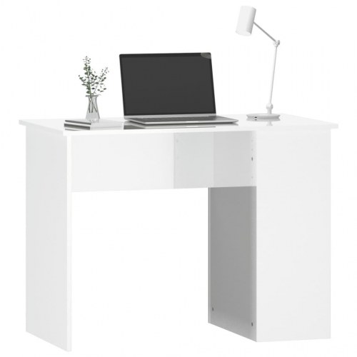 Skrivebord med hylder - hvid højglans, 100 × 55 × 75 cm