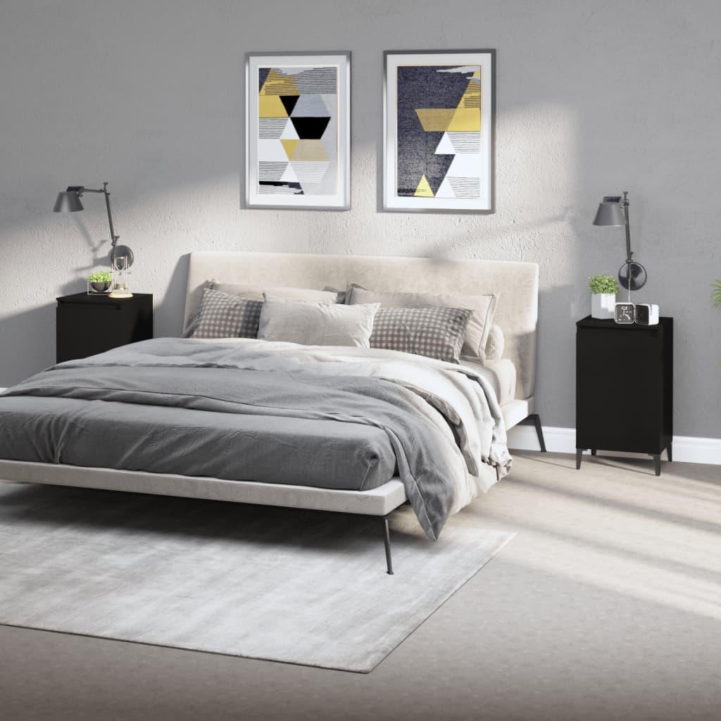 Sengeborde 2 stk. 40x35x70 cm konstrueret træ sort billede