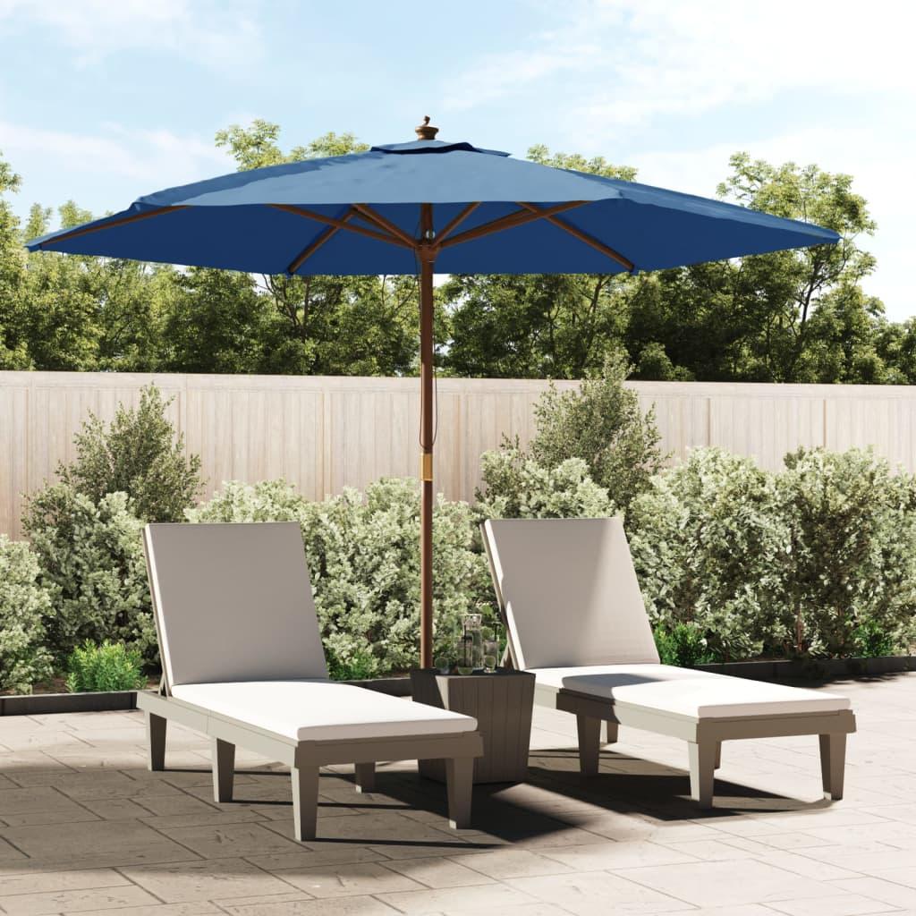 Haveparasol med træstang 299x240 cm azurblå