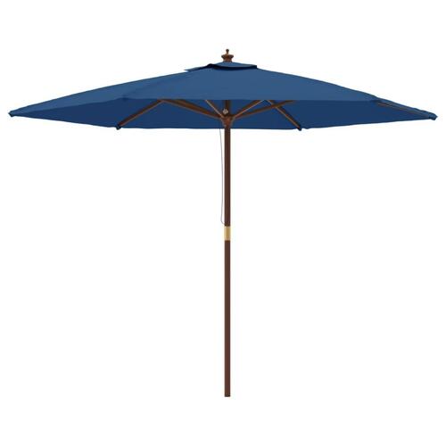 Haveparasol med træstang 299x240 cm azurblå