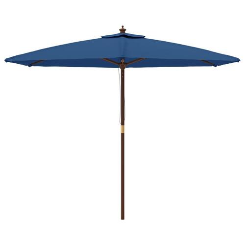 Haveparasol med træstang 299x240 cm azurblå