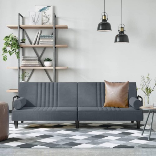 Sovesofa med armlæn i velour - mørkegrå, justerbart ryglæn