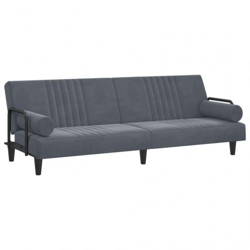 Sovesofa med armlæn i velour - mørkegrå, justerbart ryglæn