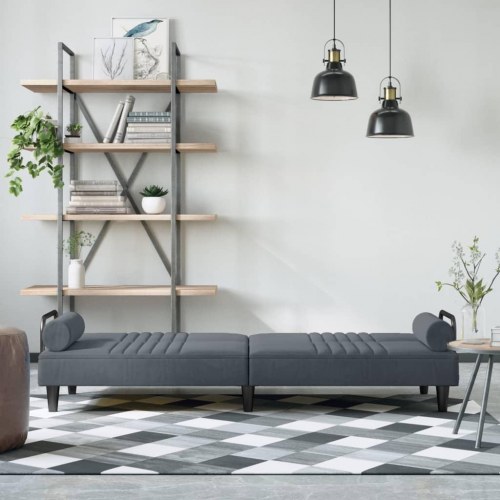 Sovesofa med armlæn i velour - mørkegrå, justerbart ryglæn
