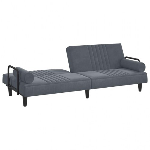 Sovesofa med armlæn i velour - mørkegrå, justerbart ryglæn