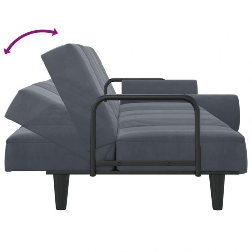Sovesofa med armlæn i velour - mørkegrå, justerbart ryglæn