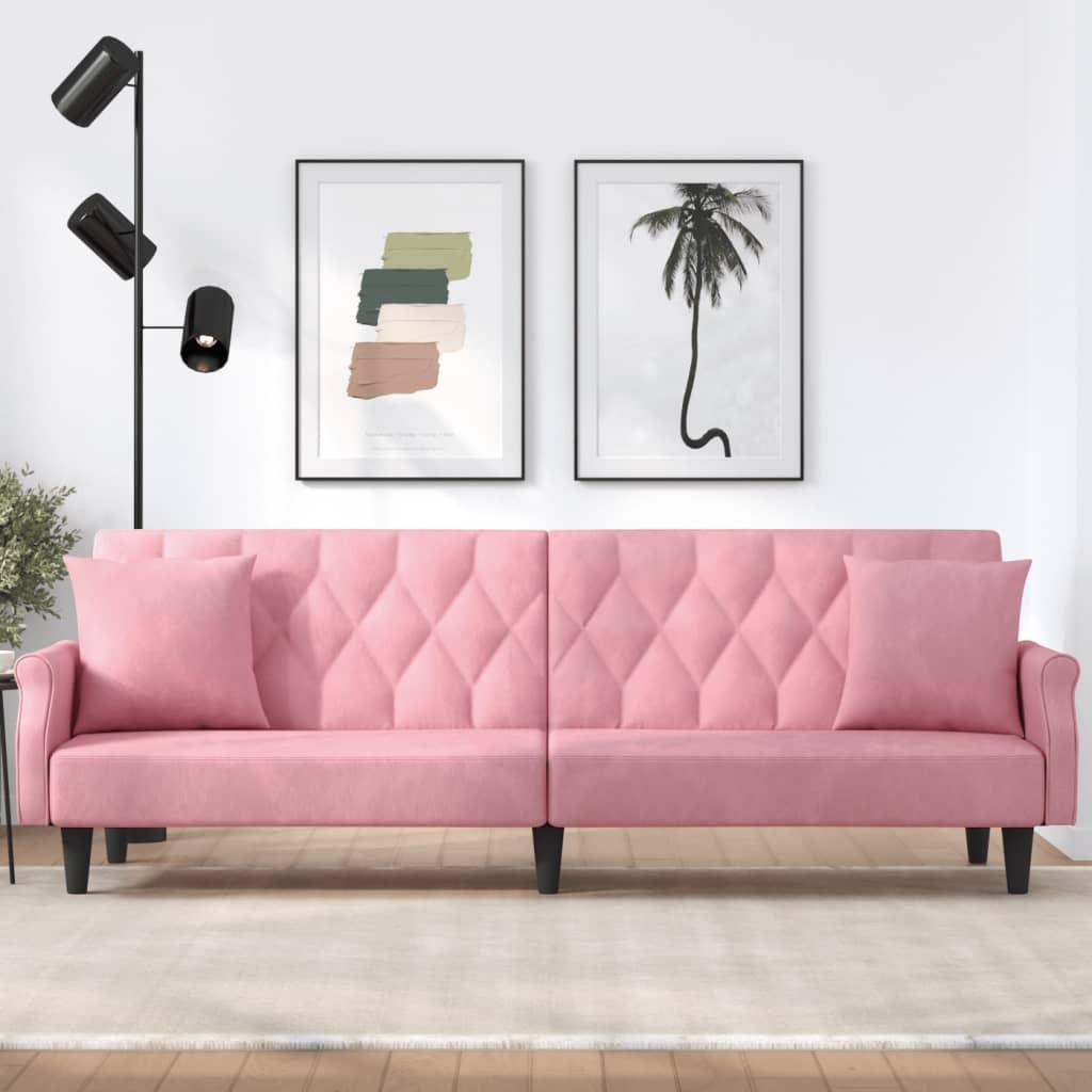 Sovesofa med armlæn velour lyserød