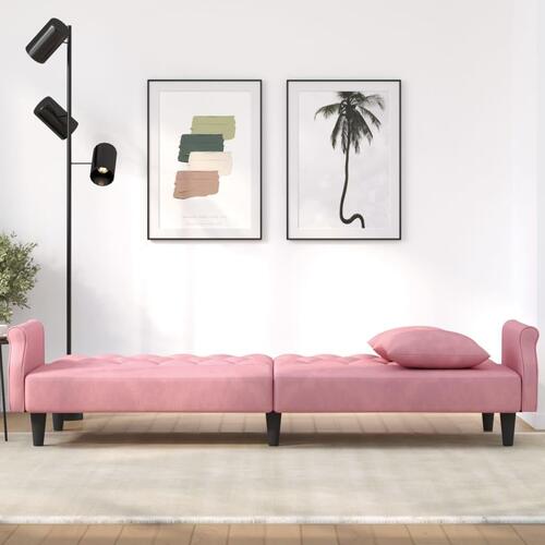 Sovesofa med armlæn velour lyserød