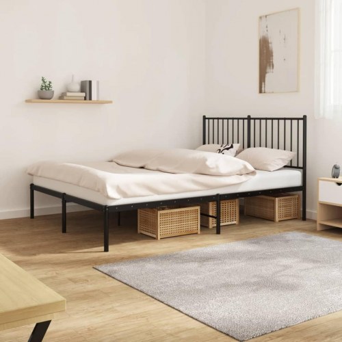 Sengeramme med sengegavl 135 x 190 cm - sort