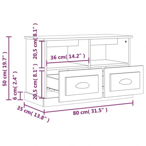 Tv-bord 80x35x50 cm konstrueret træ grå sonoma-eg