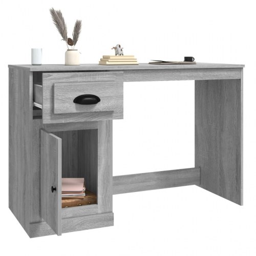 Skrivebord med skuffe og låge 115×50×75 cm - grå sonoma-eg