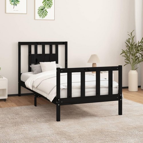 Sengeramme med sengegavl 100x200 cm massivt fyrretræ sort