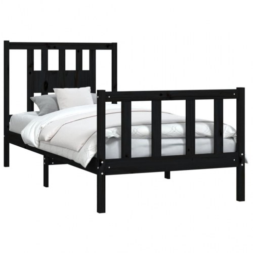 Sengeramme med sengegavl 100x200 cm massivt fyrretræ sort
