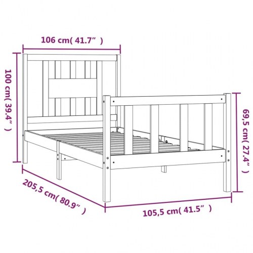 Sengeramme med sengegavl 100x200 cm massivt fyrretræ sort