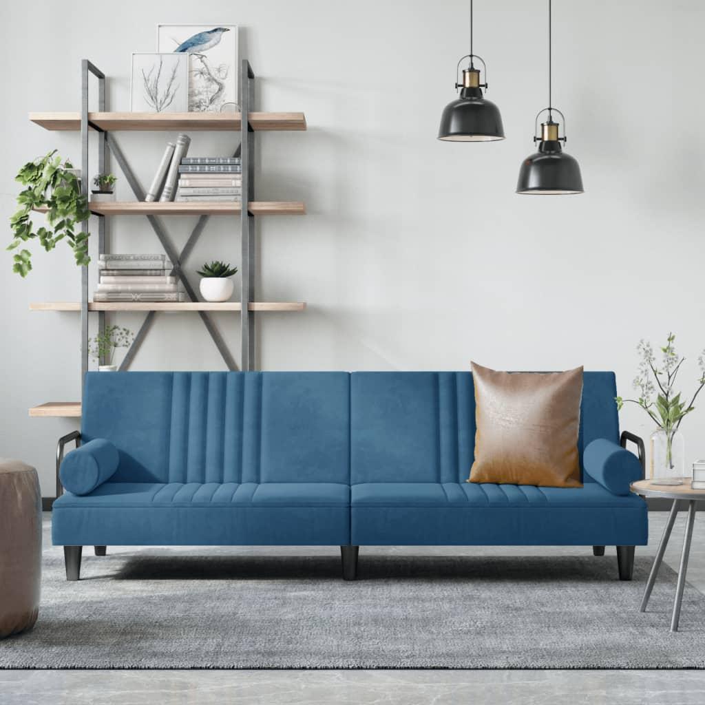 Sovesofa med armlæn velour blå