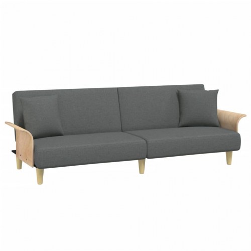Sovesofa med armlæn i stof - mørkegrå, 224 cm
