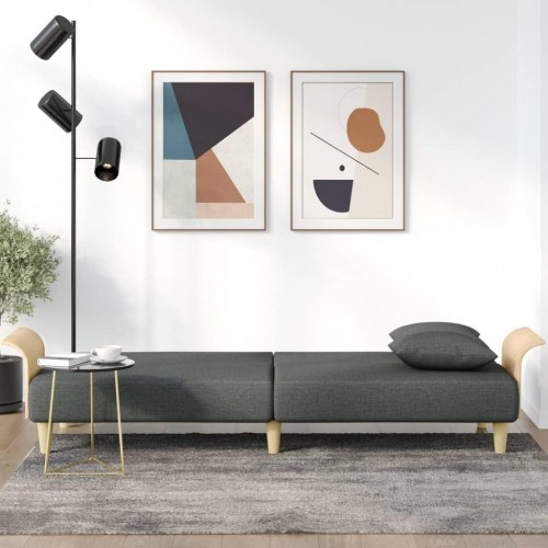 Sovesofa med armlæn i stof - mørkegrå, 224 cm