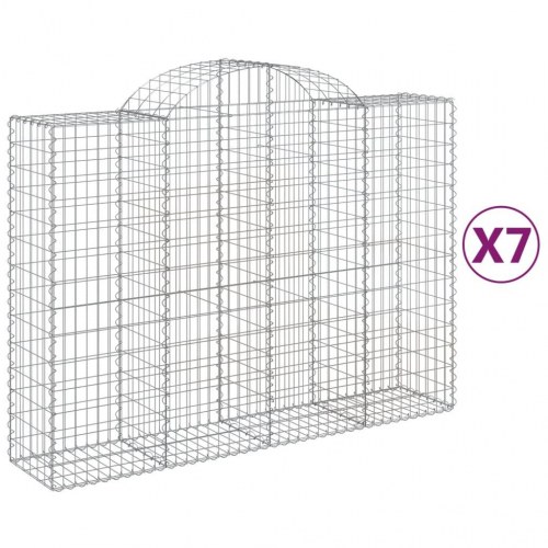 Buede gabionkurve - 7 stk. 200 × 50 × 140/160 cm i galvaniseret jern