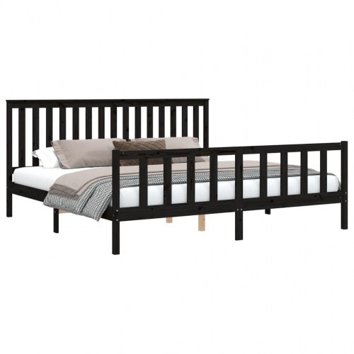 Sengeramme med sengegavl 200 x 200 cm i massivt fyrretræ - sort