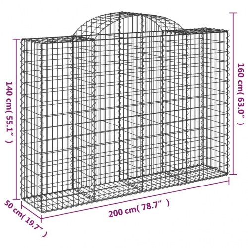 Buede gabionkurve - 9 stk. 200×50×140/160 cm i galvaniseret jern