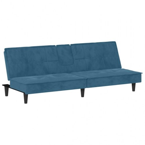 Sovesofa med kopholdere velour blå
