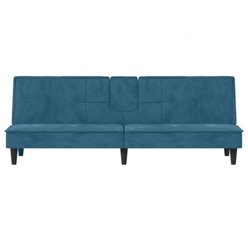 Sovesofa med kopholdere velour blå