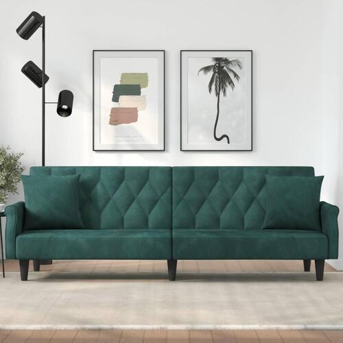 Sovesofa med armlæn velour mørkegrøn