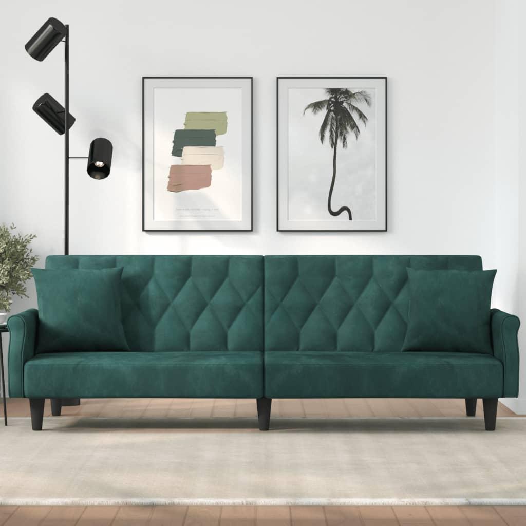 Sovesofa med armlæn velour mørkegrøn