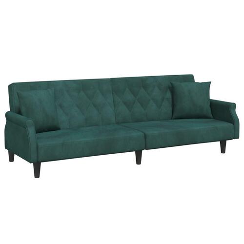 Sovesofa med armlæn velour mørkegrøn