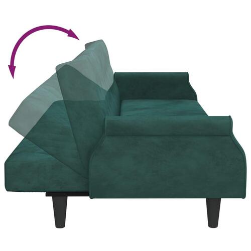 Sovesofa med armlæn velour mørkegrøn
