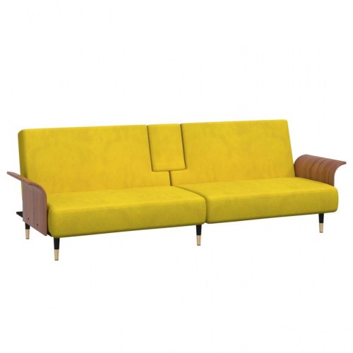 Sovesofa med kopholdere velour gul