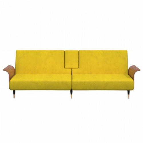 Sovesofa med kopholdere velour gul